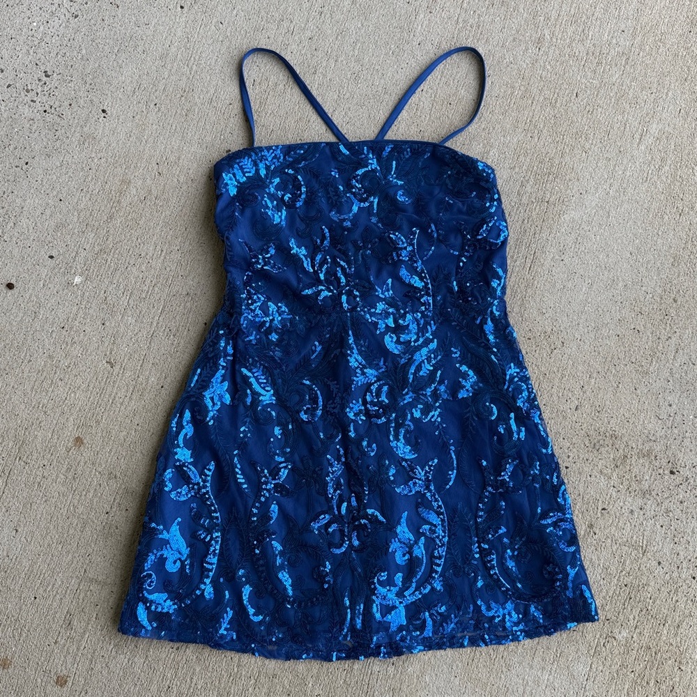 Lulus Divine Energy Royal Blue Sequin Lace-Up A-Line Mini Dress Size XL - Picture 5 of 14
